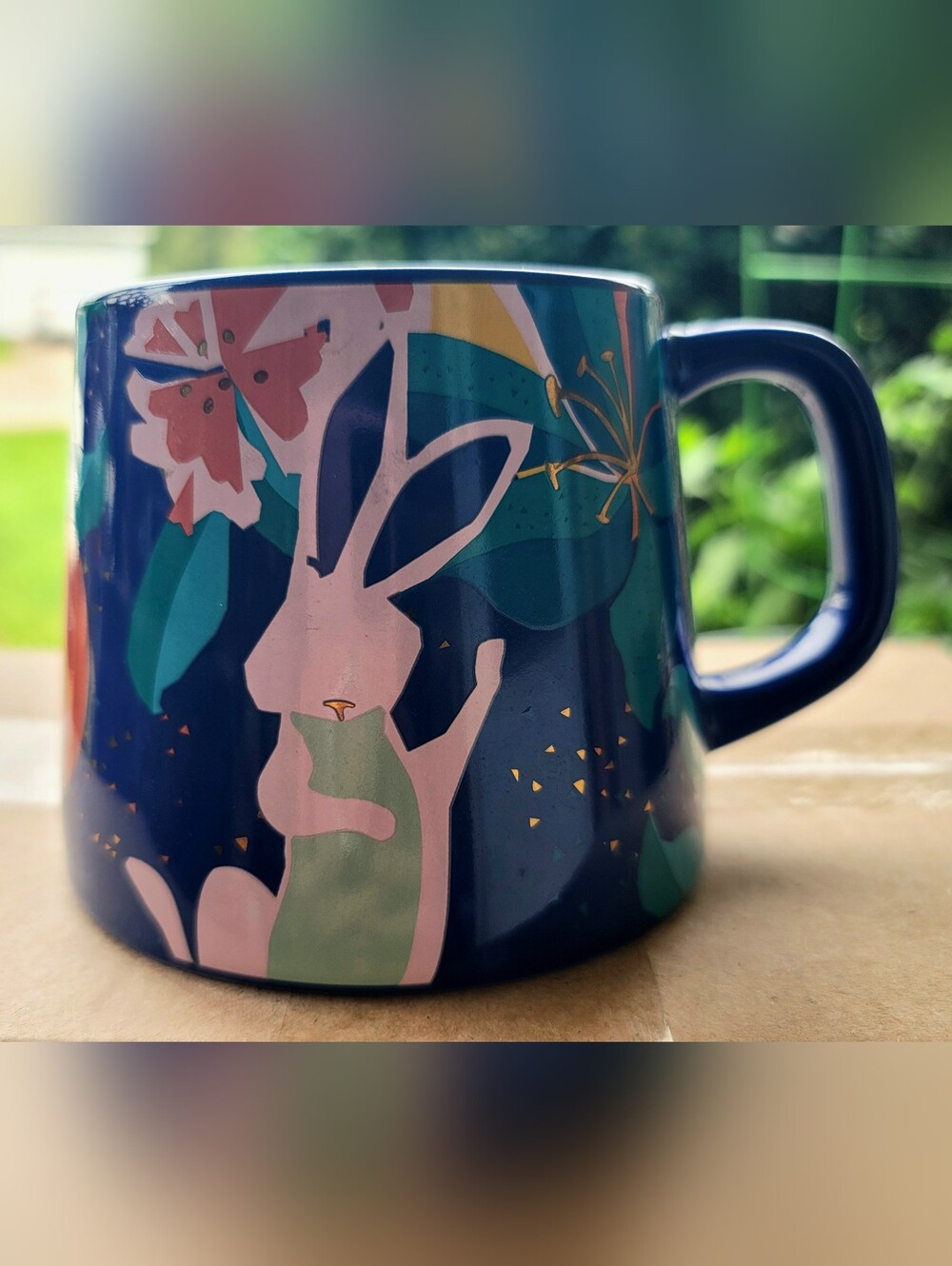NWOT Starbucks 2020 Easter Cobalt Blue Floral With Lilac And Yellow Bunny Mug